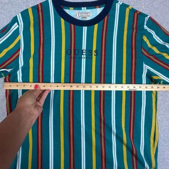 Guess Shirt Mens Large Originals Striped Short Sleeve Cotton Tee‎ Vintage Green - Picture 7 of 12
